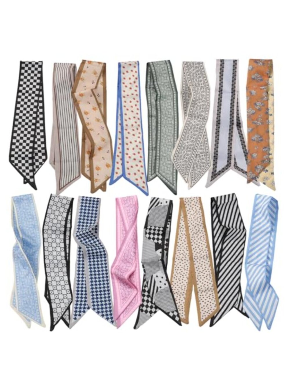 Satin Skinny Purse Scarf Set 16 Pcs Hair Neck Handbag Accessories